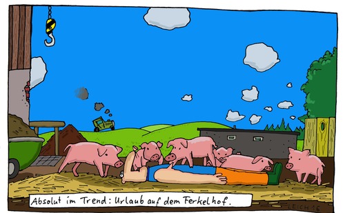 Cartoon: im Trend (medium) by Leichnam tagged im,trend,ferkel,ferkelhof,urlaub,freizeit,bauernhof,erholung,tiere