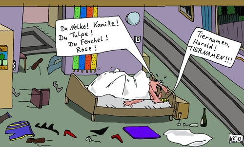 Cartoon: In deutschen Betten (medium) by Leichnam tagged in,deutschen,betten,fenchel,tiernamen,pflanzen,blumen,rose,tulpe,nelke