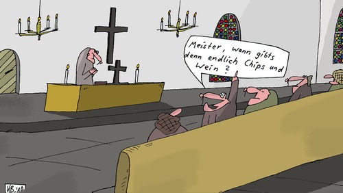 Cartoon: Katholische Andacht (medium) by Leichnam tagged katholisch,andacht,kirche,messe,pfarrer,wein,religion,jesus,maria,leichnam,kreuz,gotteshaus,christ