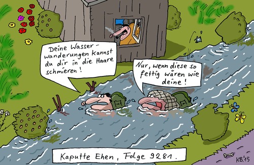 Cartoon: KEF 9281 (medium) by Leichnam tagged kaputte,ehen,wasserwanderungen,gatte,gattin,zorn,wut,hass,haare,schmieren,fettig,unterwegs,bach,fluss,gewässer