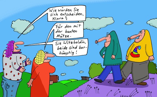 Cartoon: Klara (medium) by Leichnam tagged klara,entscheidung,aufdruck,bunte,mütze,witzboldin,barhäuptig