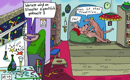 Cartoon: Knallerei (medium) by Leichnam tagged knallerei,knüller,knaller,raketen,silvester,tradition,yea