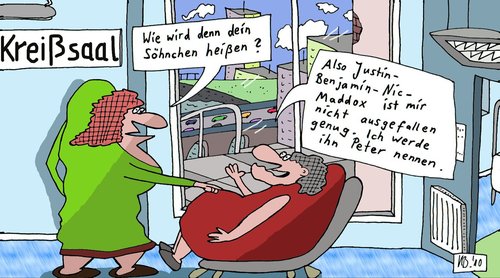 Cartoon: Kreißsaal (medium) by Leichnam tagged kreißsaal,klinik,krankenhaus,geburt,söhnchen,justine,benjamin,peter
