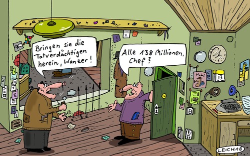 Cartoon: Krimi (medium) by Leichnam tagged krimi,wanzer,boss,chef,kriminell,millionen,ausführung,tatverdächtig