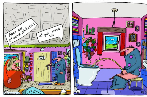 Cartoon: Kurzcomic (medium) by Leichnam tagged kurzcomic,pinkeln,wc,klosett,im,sitzen,aufforderung,befehl,plätscher