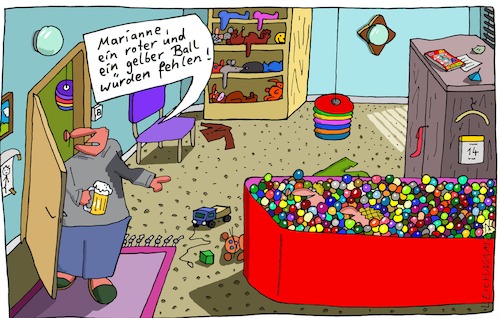 Cartoon: Marianne (medium) by Leichnam tagged marianne,bällebad,leichnam,leichnamcartoon,kinderzimmer,eltern,fehlen