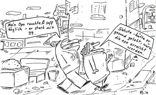 Cartoon: Mein Opa (medium) by Leichnam tagged opa,rauchen,saufen,gesundheitswahn,100,99,leben,sterben,leichnam