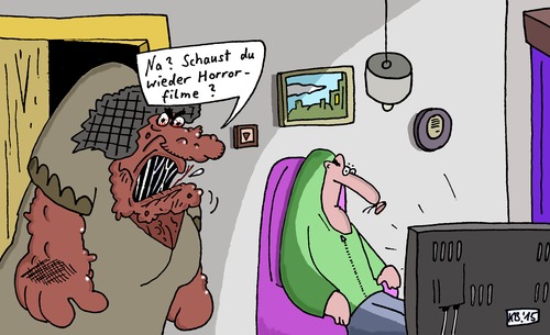 Cartoon: Na? (medium) by Leichnam tagged na,schauen,tv,fernseher,video,horrorfilme,gattin,gatte,ehe,schabracke