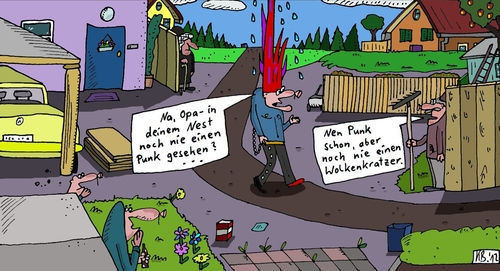 Cartoon: Nest (medium) by Leichnam tagged opa,pöbelei,wolkenkratzer,punk,nest,verrückt,frisur