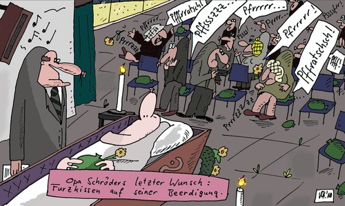 Cartoon: Opa Schröder (medium) by Leichnam tagged opa,schröder,furzkissen,beerdigung,leichnam,spaß,freude,tod,sarg,trauergäste