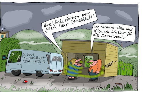 Cartoon: Pffffft ... (medium) by Leichnam tagged pffffft,wind,geruch,duft,schneidluft,firmenwagen,geschäftsführer,darmwand,deo,robert,leichnam,leichnamcartoon