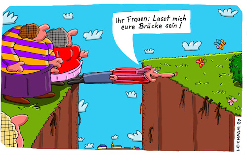 Cartoon: Pragmatiker (medium) by Leichnam tagged pragmatiker,brücke,frauen,dick,abgrund,angebot,leichnam,leichnamcartoon