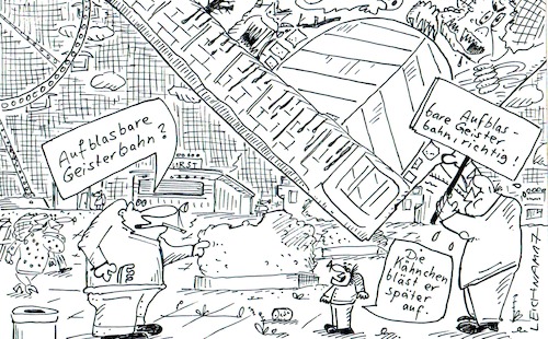 Cartoon: Rummelplatz (medium) by Leichnam tagged rummelplatz,aufblasen,geisterbahn,schausteller,kähnchen,frage,antwort,schild,leichnamcartoon,leichnam