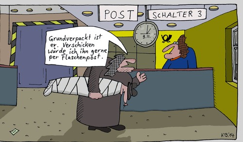 Cartoon: Schalter 3 (medium) by Leichnam tagged schalter,post,grundverpackt,flaschenpost,ehe,gatte,sendung