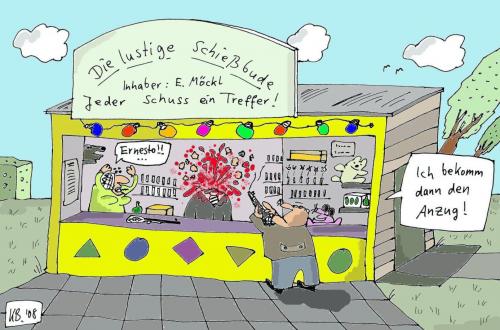 Cartoon: Schießbude (medium) by Leichnam tagged schießbude,schuss,treffer,ernesto,anzug,möckel