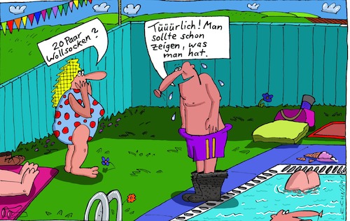 Cartoon: Schwimmbad (medium) by Leichnam tagged schwimmbad,freibad,baden,socken,wollsocken,hitze,schwitzen,leichnam,zeigen,zeigung,leichnamcartoon