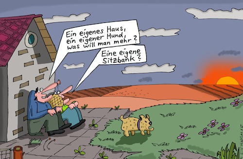 Cartoon: Seufz! (medium) by Leichnam tagged seufz,haus,eigentum,hund,haustier,sitzbank,leichnam,leichnamcartoon