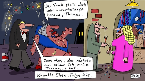 Cartoon: Thomas (medium) by Leichnam tagged thomas,frack,feiner,zwirn,unvorteilhaft,okay,tarnkappe,unsichtbar,ehe,mann,und,frau,kaputte,ehen,serie