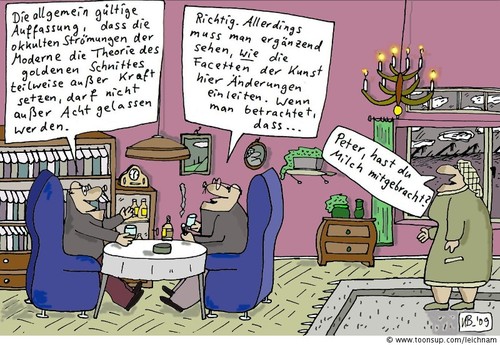 Cartoon: Tiefes Gespräch (medium) by Leichnam tagged gespräch,okkult,milch,strömungen,elite,wisenschaft,gattin,intelektuelle