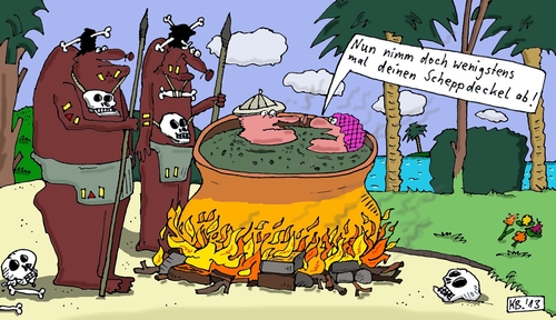 Cartoon: Topf (medium) by Leichnam tagged topf,kannibalen,gekocht,nahrung,dschungel,scheppdeckel,tropenhut