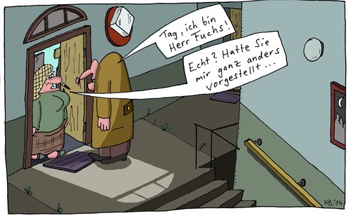 Cartoon: Treppenhaus (medium) by Leichnam tagged wohnungstür,besuch,vorgestellt,anders,fuchs,herr,treppenhaus