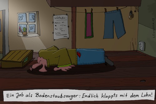Cartoon: Unter dem Dache (medium) by Leichnam tagged dachboden,staubsauger,job,reinigungskraft,lohn,leichnam,leichnamcartoon