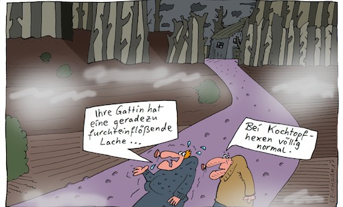 Cartoon: Unterwegs (medium) by Leichnam tagged unterwegs,gattin,waldweg,hexe,lache,furchteinflößend,kochtopf,leichnam,leichnamcartoon