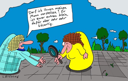 Cartoon: Vorstellung (medium) by Leichnam tagged vorstellung,mann,ehe,extrem,klein,bösartig,lupe
