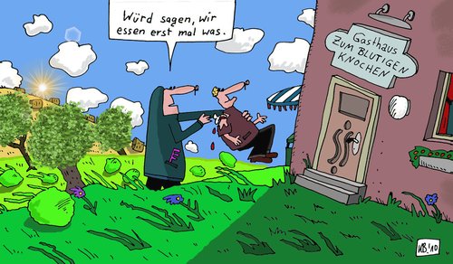 Cartoon: Was essen (medium) by Leichnam tagged essen,knochen,blutig,unfall