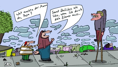 Cartoon: Wat und icke (medium) by Leichnam tagged wat,icke,stelzen,mann,kinderzimmer,unordnung,sohn,vater