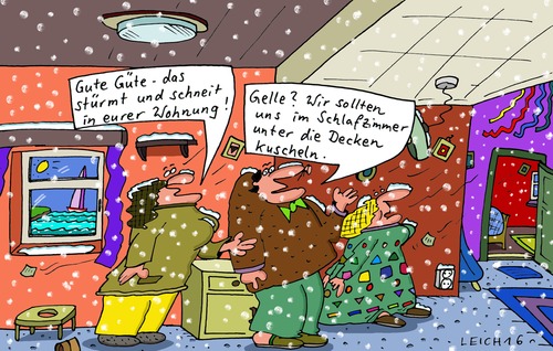 Cartoon: Wohnung (medium) by Leichnam tagged stürmen,wohnung,güte,gute,wind,schnee,schneien,schlafzimmer,decken,zudecken,betten,kuscheln,unbehaglich,kalt,kälte,zuflucht