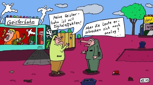 Cartoon: Wurst (medium) by Leichnam tagged digitaleffekt,geisterbahn,wurst,besitzer,analog,erschrecken,leute