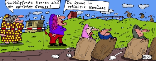 Cartoon: Zuschauer (medium) by Leichnam tagged zuschauer,sackhüpfen,herren,sportler,optischer,genuss,wettkampf