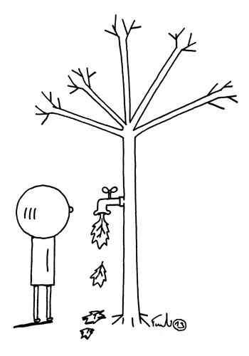 Cartoon: Mr. Mondmann - Herbsthahn (medium) by Trantow tagged herbst,natur,jahreszeiten,baum,blatt,nachdenklich,herbst,jahreszeiten,natur,baum,blatt,nachdenklich