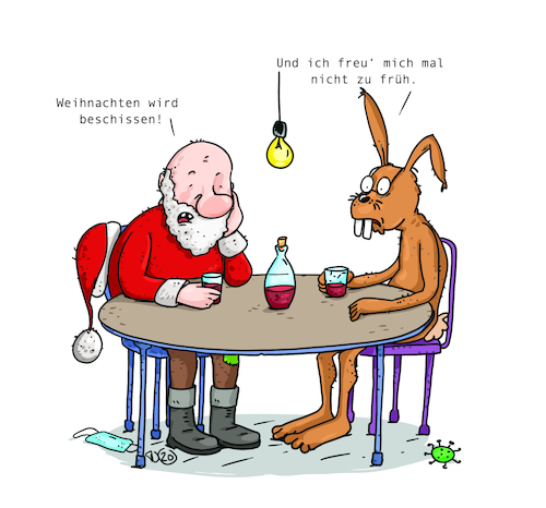 Cartoon: Weihnachten 2020 (medium) by Trantow tagged weihnachten,osterhase,weihnachtsmann,2020,corona,virus,pandemie,weihnachten,osterhase,weihnachtsmann,2020,corona,virus,pandemie