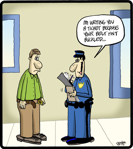 Cartoon: Belt Ticket (medium) by cartertoons tagged police,crime,penalties,citations,belts,transportation,communication,police,crime,penalties,citations,belts,transportation,communication