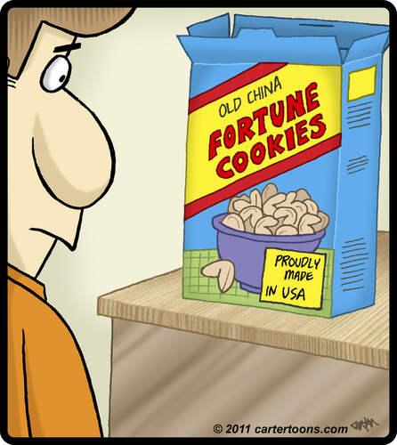 Cartoon: Fortune Cookie Outsourcing (medium) by cartertoons tagged fortune,cookie,china,america,usa,food