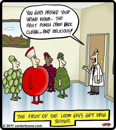 Cartoon: Fruit of the Loom Drug Test (medium) by cartertoons tagged fruit,of,the,loom,drug,test,apple,grapes,doctor,urine,juice