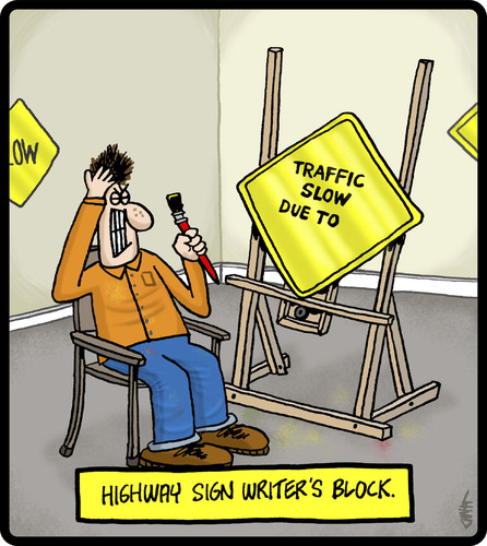 Cartoon: Highway Sign Writers Block (medium) by cartertoons tagged writer,signs,highway,creativity,writer,signs,highway,creativity