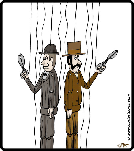 Cartoon: Marionette duel (medium) by cartertoons tagged puppets,marionettes,duel,strings,puppets,marionettes,duel,strings