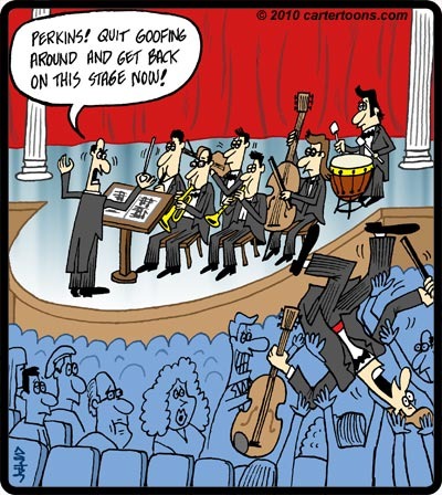 Cartoon: Orchestra crowd surfing (medium) by cartertoons tagged orchestra,music,crowd,surf,audience,stage