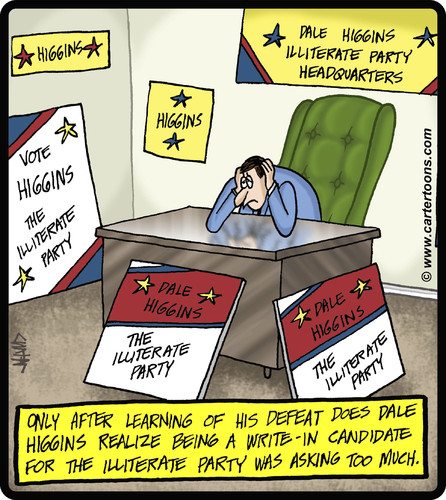Cartoon: The Illiterate Party (medium) by cartertoons tagged politics,political,candidate,elections,vote,voting,campaigns
