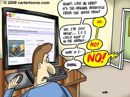 Cartoon: Tron motorcycle on Ebay (medium) by cartertoons tagged tron,motorcycle,ebay,computer,husband,wife