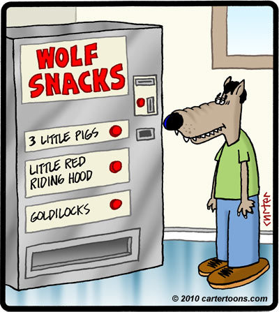 Cartoon: Wolf snacks (medium) by cartertoons tagged wolf,vending,machine,fairy,tales