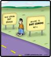 Cartoon: Burt Jenkins (small) by cartertoons tagged burt,jenkins,hitchhiker,road,sign