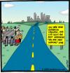 Cartoon: City Signs (small) by cartertoons tagged city,signs,road,highway,people,reading,intrigue,roadside