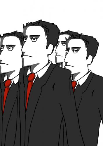 Cartoon: Börsianer (medium) by Hirschpiel tagged börse,bänker,menschen,männer,anzugträger,krawatte,arbeitswelt