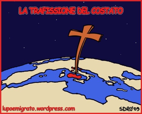 Cartoon: La Trafissione Del Costato (medium) by sdrummelo tagged vaticano,chiesa,cattolica,trafissione,del,costato,crocifissione,italia,europa,terra