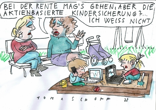 Cartoon: Aktien (medium) by Jan Tomaschoff tagged rente,kinder,sicherung,aktien,rente,kinder,sicherung,aktien