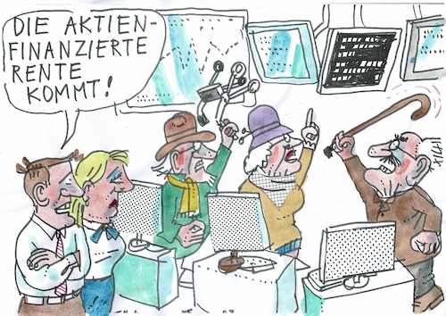 Cartoon: Aktienrente (medium) by Jan Tomaschoff tagged renten,demogrfie,aktien,börse,renten,demogrfie,aktien,börse